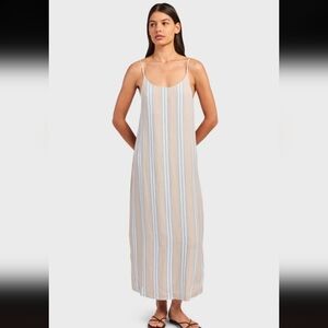Academy Brand Women’s Striped Linen Blend Slip Dress Size M Stone Blue Maxi